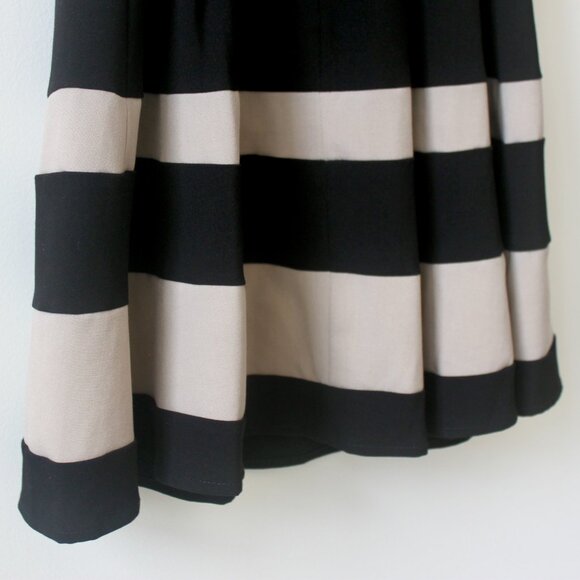 AB Studio Black and Tan Stripe Classy Sleeveless Knee-Length A-Line Belt Dress 2 - Picture 3 of 7